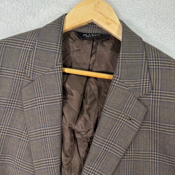 Jos A Bank Wool Blazer Plaid Signature Collection Brown Sport Coat Mens 44R‎ GUC - Picture 1 of 12